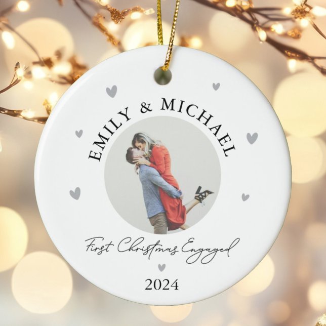 Personalised First Christmas Engaged Festive Photo Ceramic Tree Decoration (Creator Uploaded)