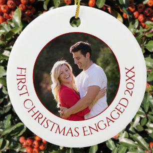 Personalised First Christmas Engaged Photo Ceramic Tree Decoration