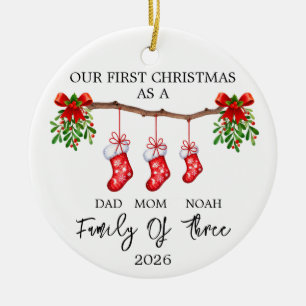 Personalised First Christmas Family of Three Ceramic Tree Decoration