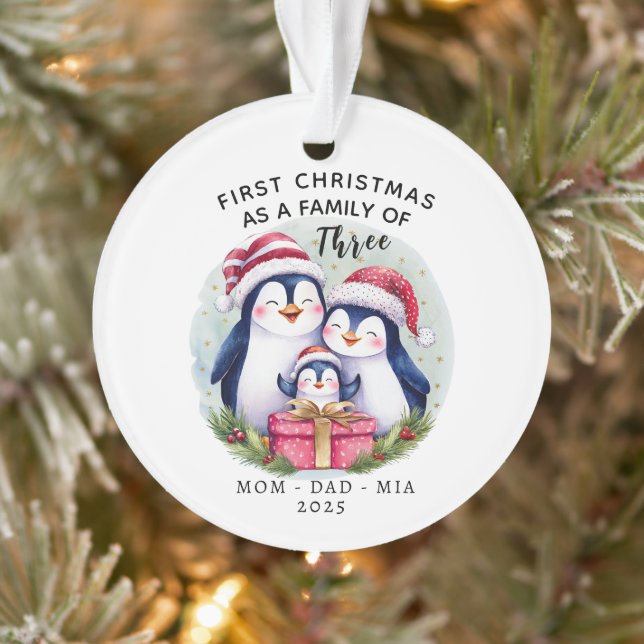 Personalised First Christmas - Family of Three Ornament (Tree)