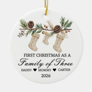 Personalised First Christmas Family of Three Stock Ceramic Tree Decoration