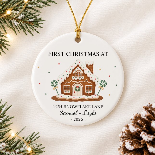 Personalised First Christmas Gingerbread House Ceramic Tree Decoration (Creator Uploaded)