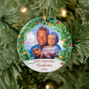 Personalised First Christmas Godfather Ceramic Tree Decoration