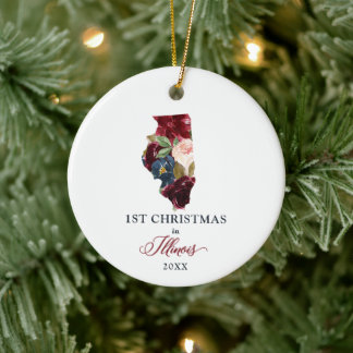 Personalised First Christmas in Illinois State IL Ceramic Tree Decoration
