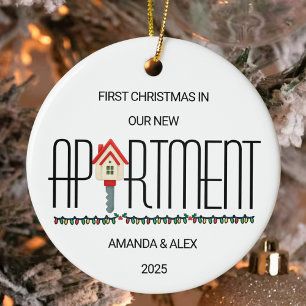 Personalised First Christmas In Our New Apartment Ceramic Tree Decoration