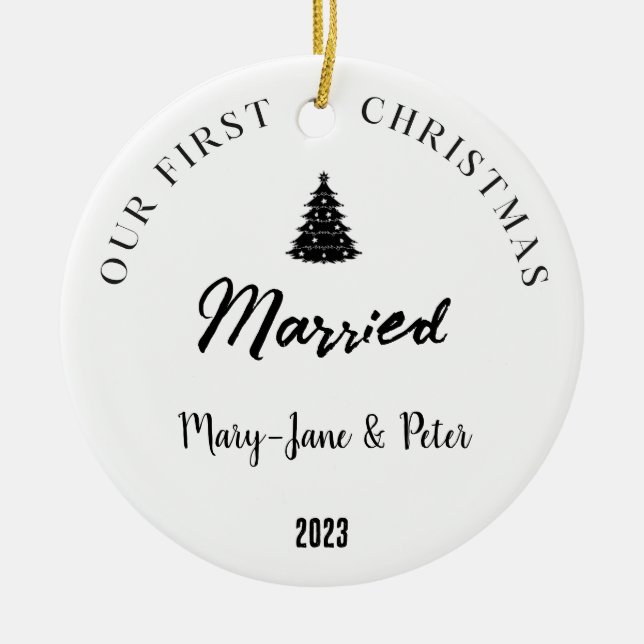 Personalised First Christmas Married Ceramic Tree Decoration (Front)