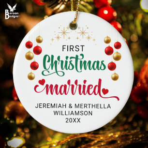 Personalised FIRST CHRISTMAS MARRIED  Ceramic Tree Decoration