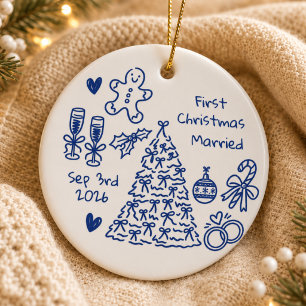 Personalised First Christmas Married Doodle Ceramic Tree Decoration