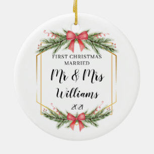 Personalised First Christmas Married Mr Mrs Ceramic Tree Decoration