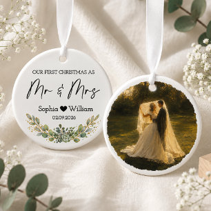 Personalised First Christmas Married Photo Wedding Ceramic Tree Decoration