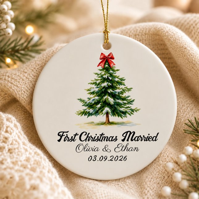 Personalised First Christmas Married Wedding Ceramic Tree Decoration (Creator Uploaded)