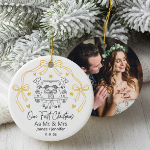 Personalised First Christmas Married with Photo  Ceramic Tree Decoration