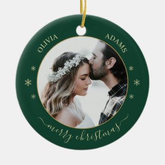 Personalised First Christmas Mr and Mrs Green Gold Ceramic Tree Decoration