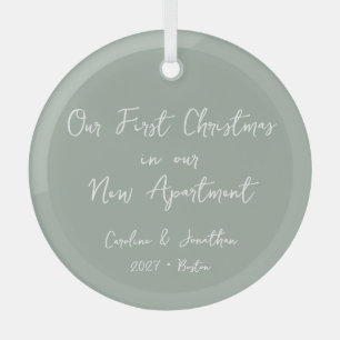 Personalised First Christmas New Apartment Sage Glass Tree Decoration