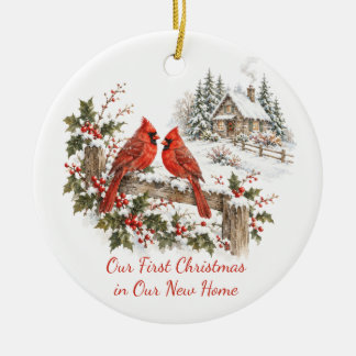 Personalised First Christmas New Home Cardinal Ceramic Tree Decoration