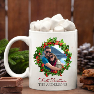 Personalised First Christmas Photo Family Name Coffee Mug