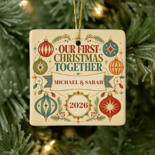 Personalised First Christmas Together 2026 Retro Ceramic Ornament