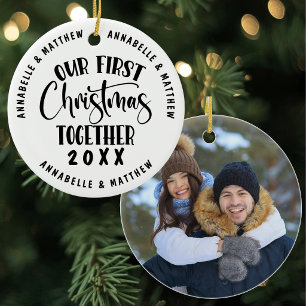 Personalised First Christmas Together Couple Photo Ceramic Tree Decoration