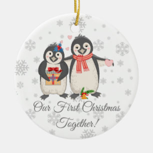 Personalised First Christmas Together Penguins Ceramic Tree Decoration