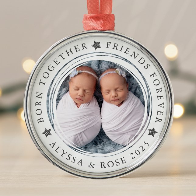 Personalised First Christmas Twins Photo Metal Tree Decoration (Creator Uploaded)