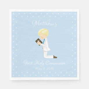 Personalised First Communion Blonde Boy Napkin