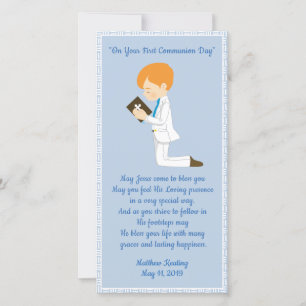 Personalised First Communion Bookmark Boy Thank You Card
