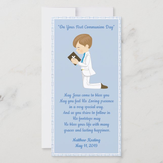 Personalised First Communion Bookmark Boy Thank You Card (Front)