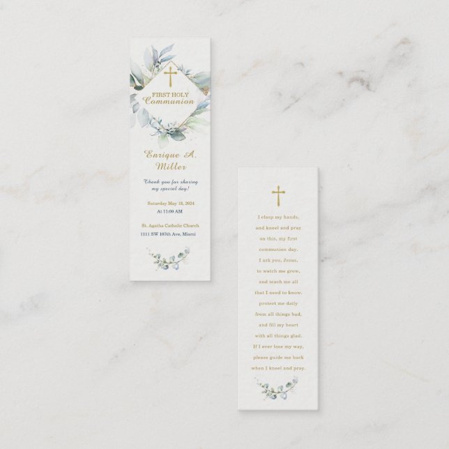 Personalised  First Communion Prayer Card (Front/Back)