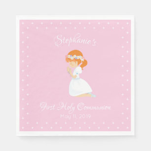 Personalised First Communion Red Hair Girl Napkin