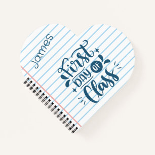 Personalised First Day of Class Heart-Shaped Noteb Notebook