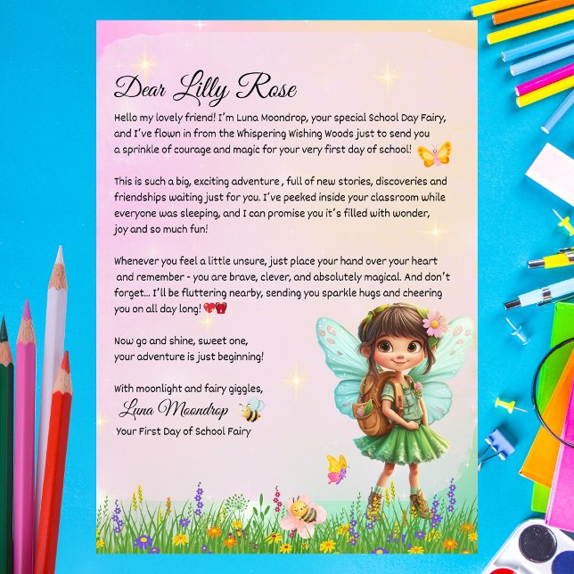Personalised First Day of School Fairy Letter  Invitation (Personalized First Day of School Fairy Letter Printable – Luna Moondrop)