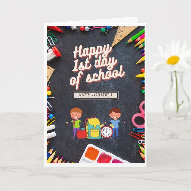 Personalised First Day of School Grade Greeting Card (Small Plant)