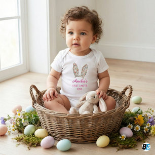 Personalised First Easter 2026 Floral Bunny Ears Baby Bodysuit