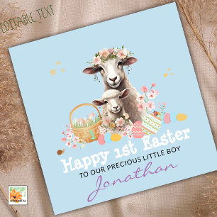 Personalised First Easter Card, 1st BLUE Lamb Holiday Card