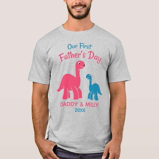 Personalised First Father's Day Cute Dinosaur  T-Shirt (Front)
