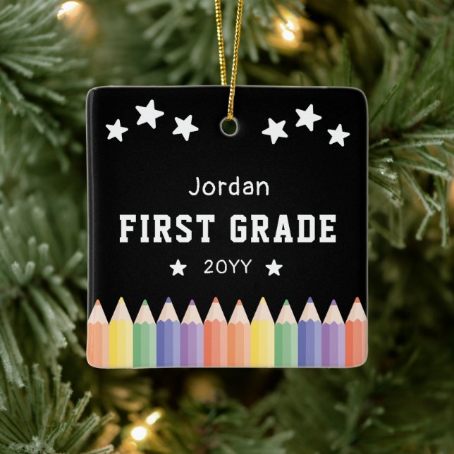 Personalised First Grade Kids Photo Keepsake Ceramic Ornament (Tree)