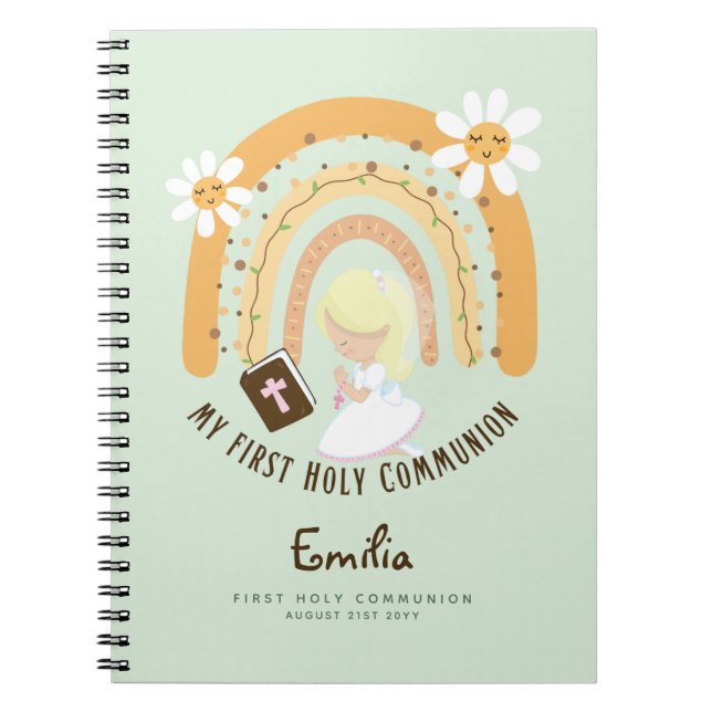 Personalised First Holy Communion Blonde Hair Girl Notebook (Front)