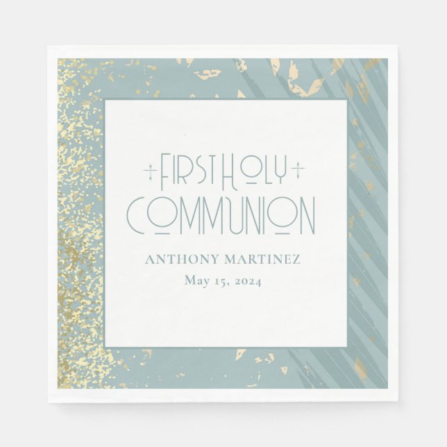 Personalised First Holy Communion Blue Gold Cross Napkin (Front)