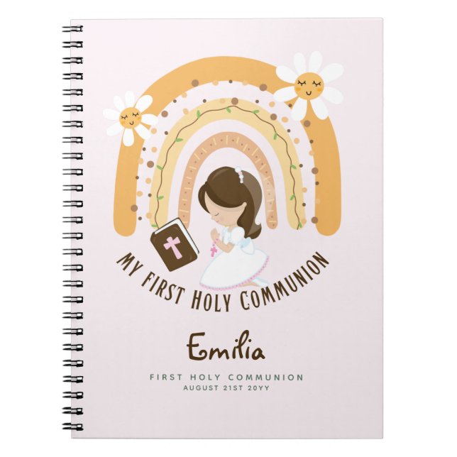 Personalised First Holy Communion Brown Hair Girl  Notebook (Front)