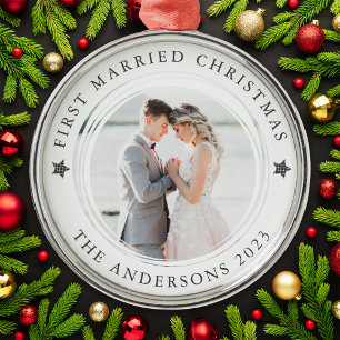 Personalised First Married Christmas Photo Metal Tree Decoration