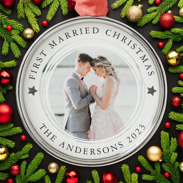 Personalised First Married Christmas Photo Metal Tree Decoration (Creator Uploaded)