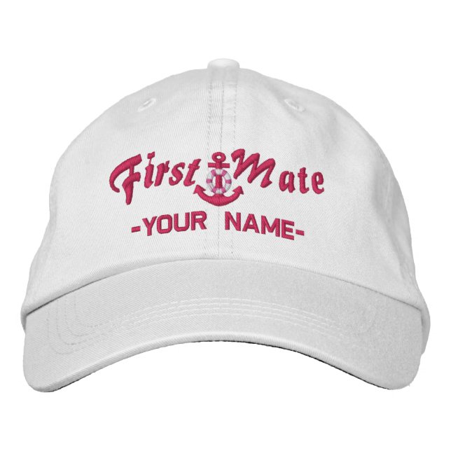 Personalised First Mate Lifesaver Anchor Fuchsia Embroidered Hat (Front)
