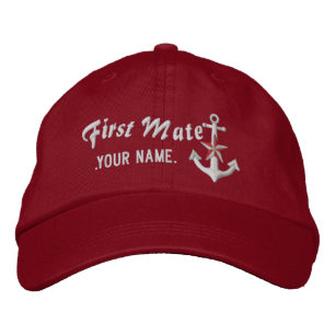 Personalised First Mate Nautical Anchor White Embroidered Hat