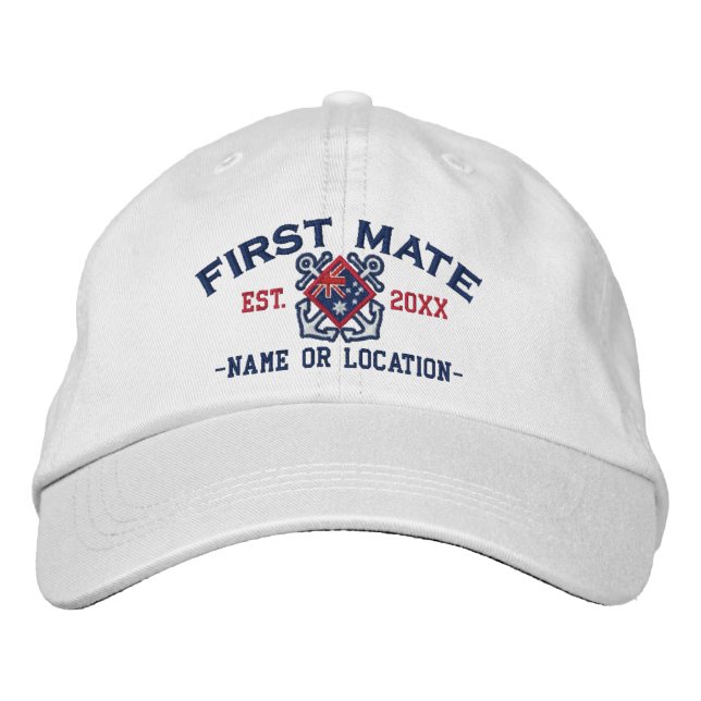 Personalised First Mate Nautical Australia Flag Embroidered Hat (Front)