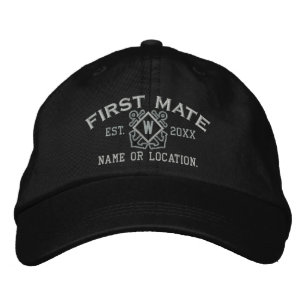 Personalised First Mate Nautical Monogram & more Embroidered Hat