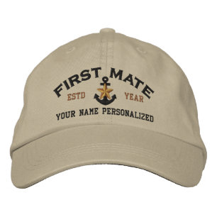 Personalised First Mate Nautical Star Anchor Embroidered Hat
