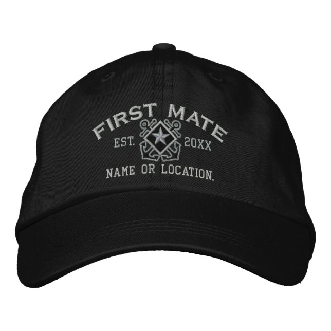 Personalised First Mate Nautical Star Embroidery Embroidered Hat (Front)