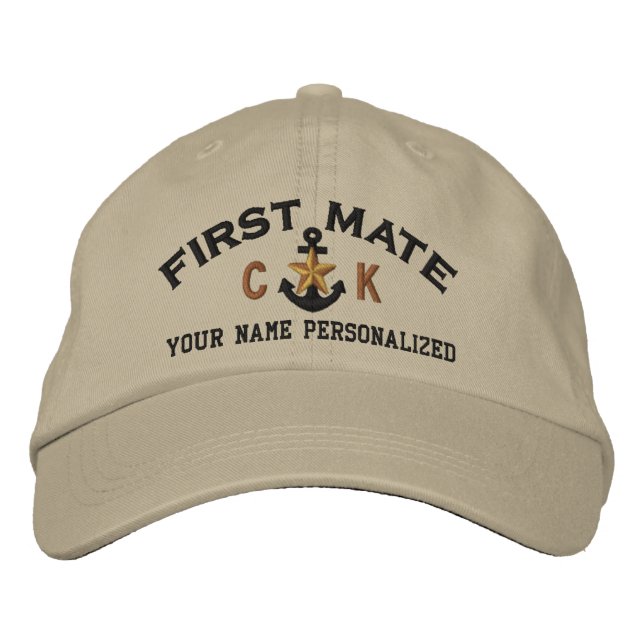 Personalised First Mate Nautical Star Initials Embroidered Hat (Front)