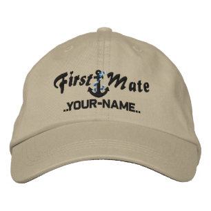 Personalised First Mate Rope Anchor Black Embroidered Hat