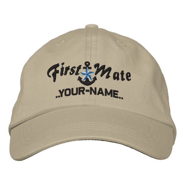Personalised First Mate Star Anchor Black Embroidered Hat (Front)